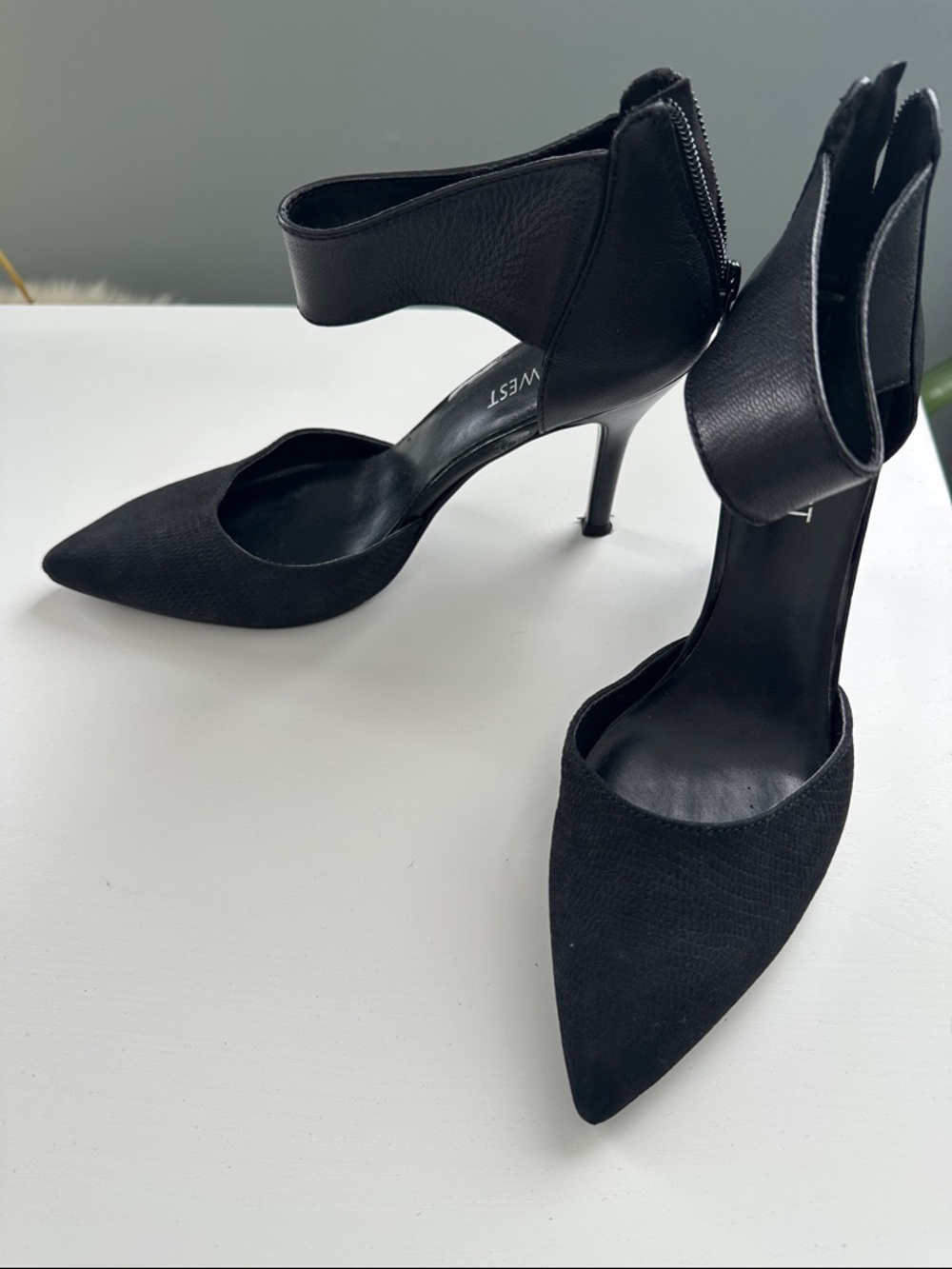 Nine West Black Pointed D'Orsay Ankle-Strap Heels